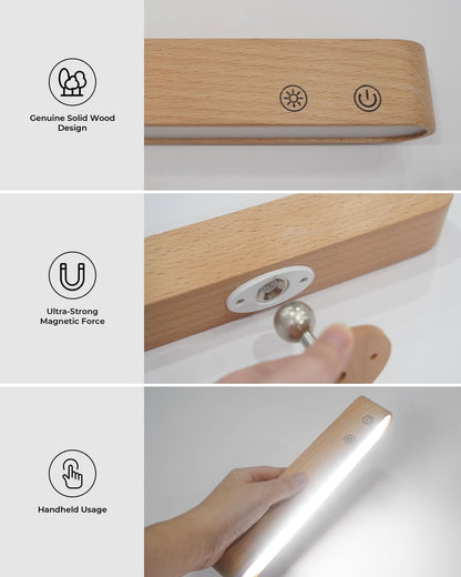 FULNIX Akku-Wandleuchte Holz, 7500 mAh, RGB, dimmbar, Fernbedienung