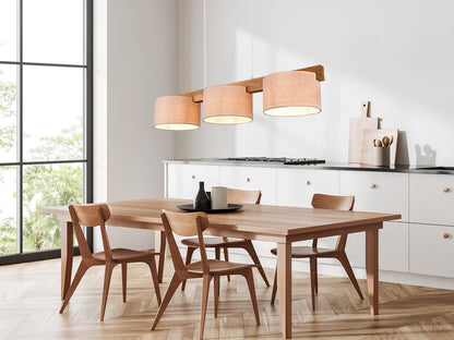 meineWunschleuchte Pendelleuchte Holz Stoff Beige 3-flammig E27
