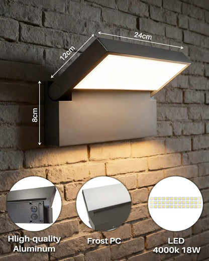 EBION LED Aussenwandleuchte 18W, 90° schwenkbar, IP54, anthrazit