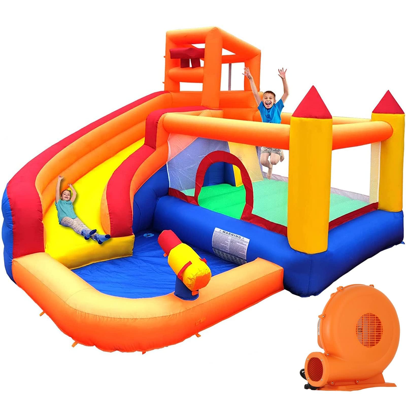 Ballsea Grosse Hüpfburg mit Rutsche & Gebläse für Kinder: Grosse, aufblasbare Struktur mit Sprungfläche und Rutsche, für Kinder zum Spielen.