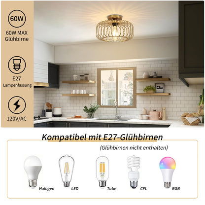 FRIDEKO HOME Deckenlampe aus Metall schwarz, E27, 1-flammig, Ø 30 cm