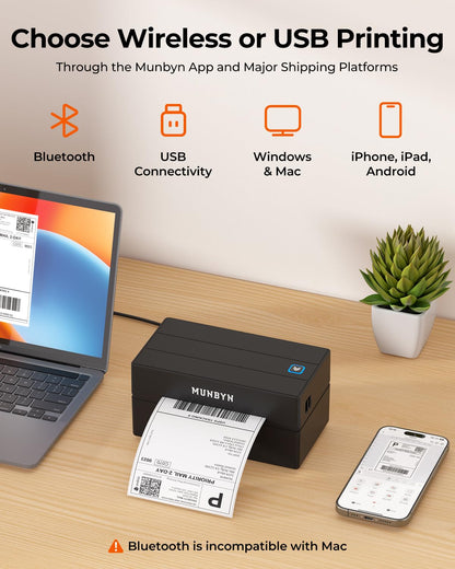 MUNBYN Thermo-Etikettendrucker Bluetooth 130B für Versandetiketten
