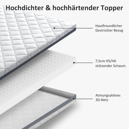 BedStory Topper 180x200 cm H5/H6 Kaltschaum Matratzentopper 7,5 cm