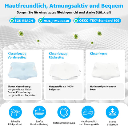 BRO ergonomisches Nackenstützkissen aus Memory Foam, 60x40x13cm