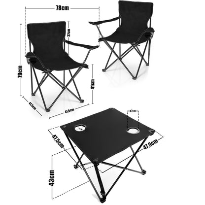 BigDean Campingset 2 Faltstühle mit Campingtisch faltbar schwarz