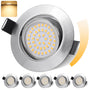 GeyouLux LED Einbaustrahler 230V dimmbar IP44 3000K 6er-Set – gebürsteter Nickelrahmen mit Glasschirm