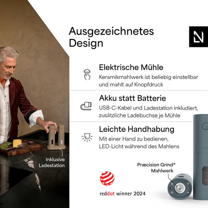 LARS NYSØM Salz- und Pfeffermühle elektrisch, 2er-Set, Stone Blue