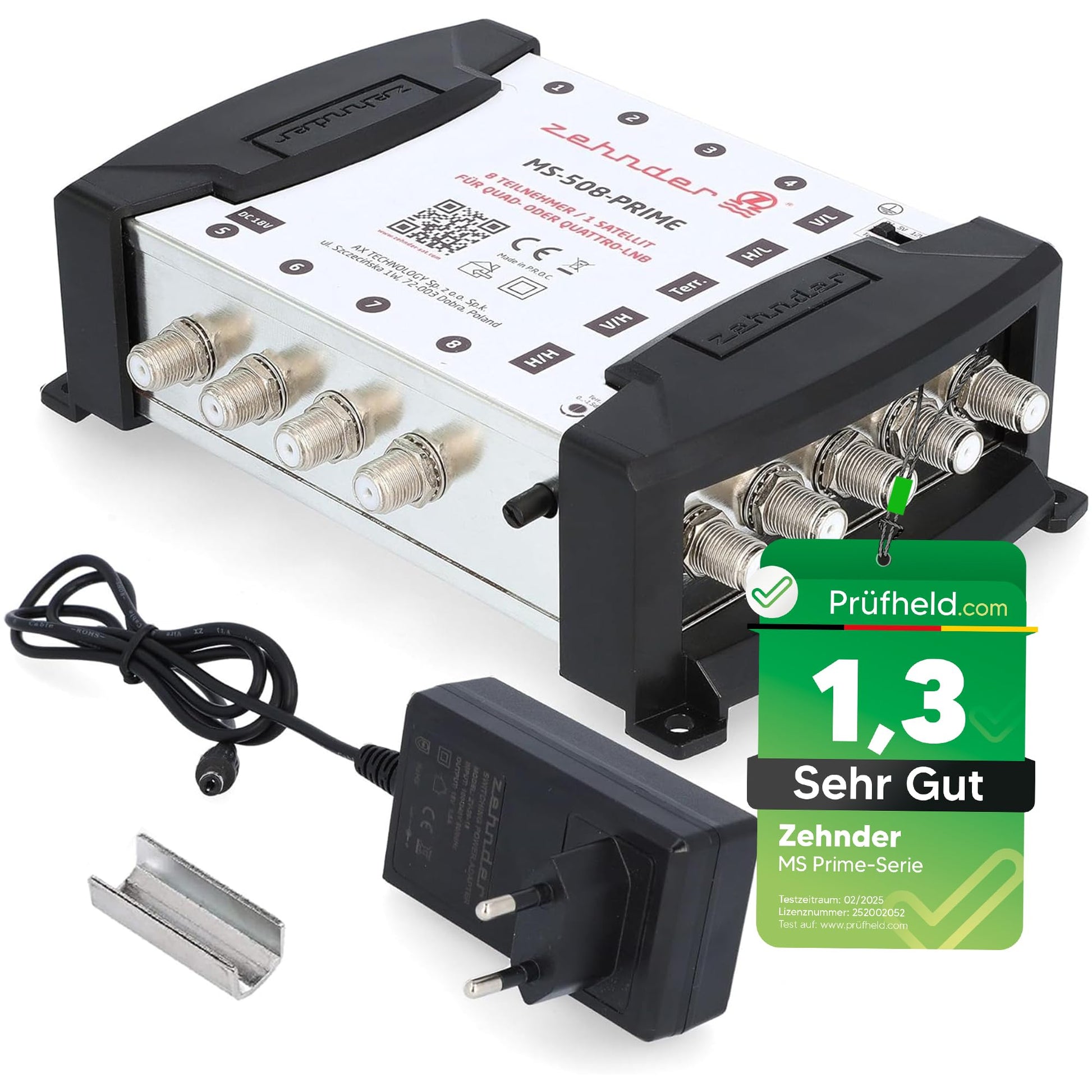 ZEHNDER 5/8 Multischalter für Quattro & Quad LNB 1x SAT / 8 Teilnehmer. Verteilt 1x SAT-Signal Quattro/Quad LNB an 8 Teilnehmer.