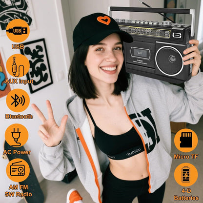 CTDZLED BT-555 Kassettenspieler mit Bluetooth, Radio und USB