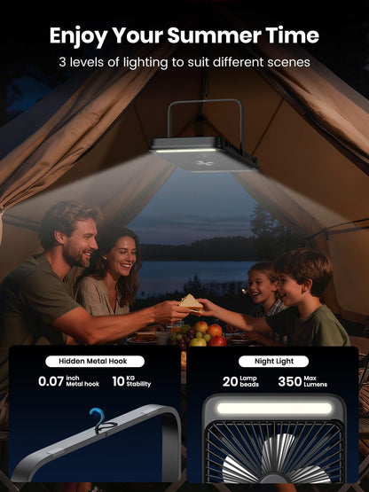 Warmco D4 Pro Campingventilator, Akku-Tischventilator mit Licht
