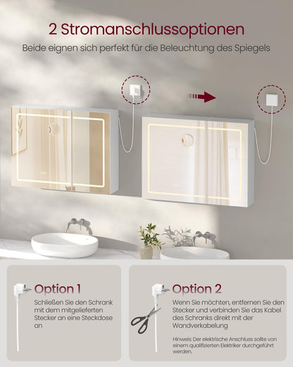 VASAGLE Kailyn Spiegelschrank mit LED-Beleuchtung, weiss