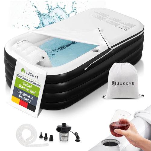 Juskys Aufblasbare Eistonne M – Outdoor Eisbad für Erwachsene: Runde, blaue Wanne zur Kältetherapie und Regeneration.
