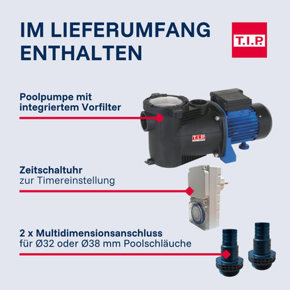T.I.P. SPP 600 FT Poolpumpe mit Timer, 13.000 l/h, selbstansaugend
