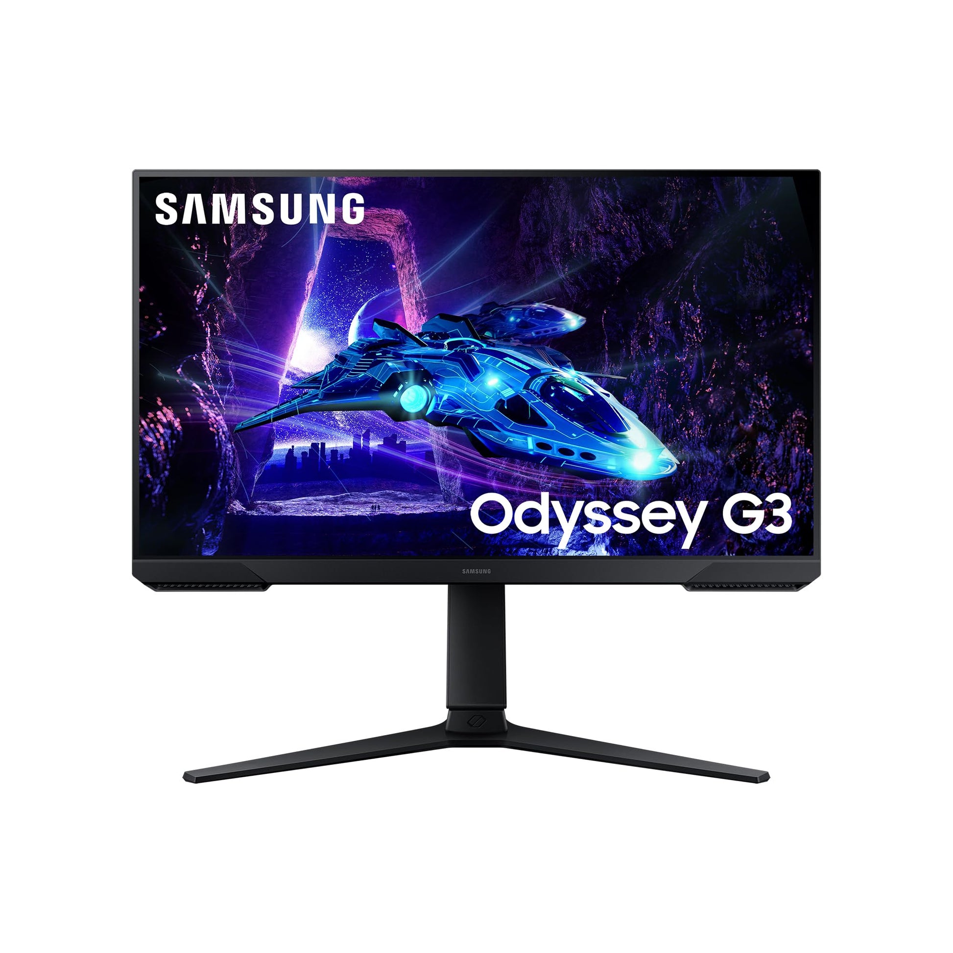 Samsung Odyssey G30D Gaming Monitor – 24 Zoll Full HD 180Hz. Schwarzer, rechteckiger Bildschirm für flüssige 180Hz Spielgrafik.