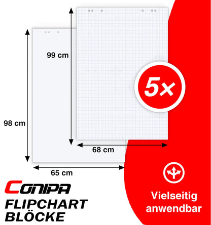 Conipa Flipchartpapier 65x98 cm, 5 Blöcke à 20 Blatt, blanko, 80 g/m²