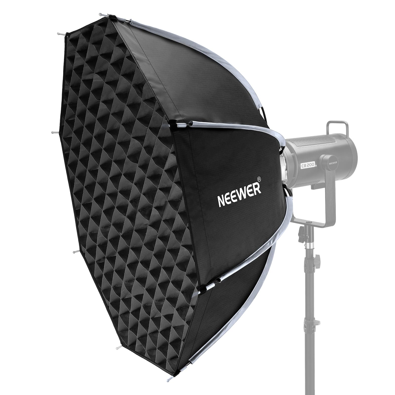 NEEWER 90cm Octagon Softbox - Bowens Mount Honeycomb Gitter. Schwarze Softbox mit Wabenraster. Streut und formt Licht präzise für Studiofotografie.