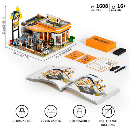 FUNWHOLE City Gas Station Bauset mit Licht – 1608 PCS
