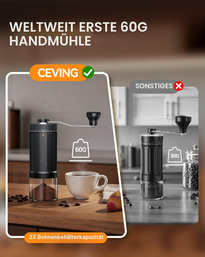 CEVING Hand-Kaffeemühle MCG-02 mit Edelstahl-Mahlwerk, 60 g