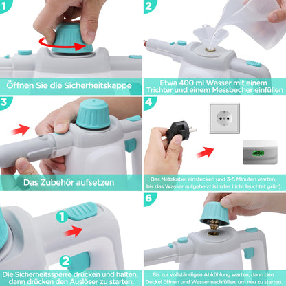 HAUSHOF Dampfreiniger Handgerät 450 ml mit 8 Zubehörteilen, 1200 W