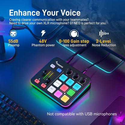 MAONO G1 Neo Audio Mixer für Streaming, XLR & 48V-Phantomspeisung