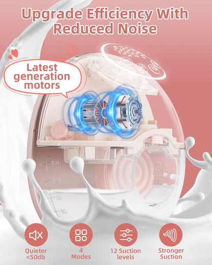 SeyYega Elektrische Milchpumpe Handsfree, 4 Modi, 12 Stufen, Rosa