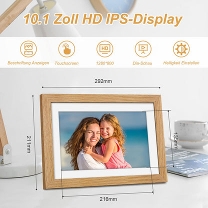 Digitaler Bilderrahmen Holz WLAN 10.1 Zoll – 32GB Eichenholz