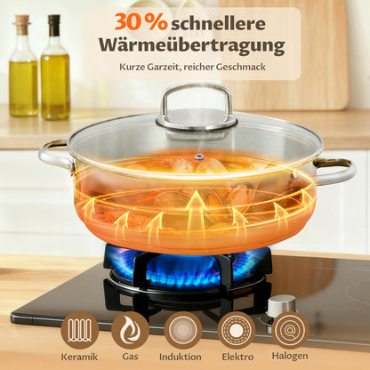BEZIA Schmorpfanne 28 cm mit Deckel, Edelstahl 18/10 unbeschichtet