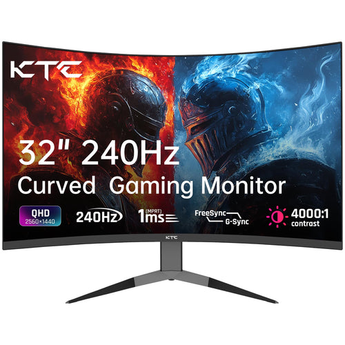 KTC 32 Zoll Curved Gaming Monitor 1000R - 2K WQHD 240Hz. Schwarzes, 1000R gekrümmtes Display für hochauflösendes, flüssiges Gaming.