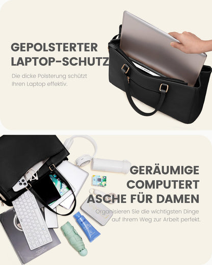LOVEVOOK Laptoptasche Damen 17 Zoll Schultertasche Schwarz
