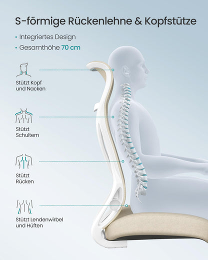 SONGMICS Bürostuhl OBN088K01, ergonomischer Drehstuhl, cappuccinobeige