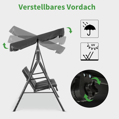 M MCombo Hollywoodschaukel 3-Sitzer mit verstellbarem Sonnendach, Grau