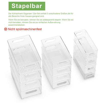 FINEW Kühlschrank Organizer 12er Set, durchsichtig, BPA-frei