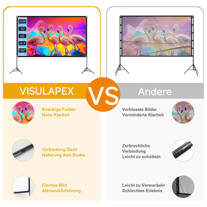 VISULAPEX 100" Beamer Leinwand 16:9 4K HD mit Stativ Tragbar