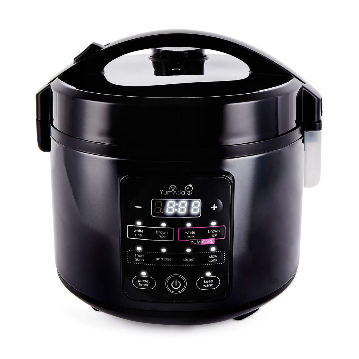 Yum Asia Kumo YumCarb Reiskocher mit Keramikschale, 1 Liter – Gehäuse aus dunklem Edelstahl mit LED-Display