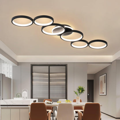 Liyabber LED Deckenleuchte dimmbar 6-Ring schwarz mit Fernbedienung
