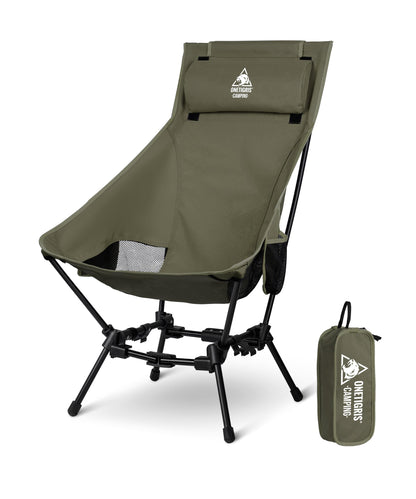 OneTigris DRAGONHIDE Campingstuhl Hochlehner faltbar Ranger Grün mit hoher Rückenlehne