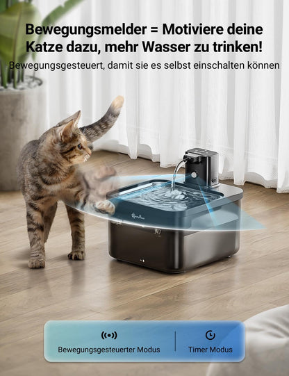 DownyPaws Katzentrinkbrunnen kabellos 2,5 L mit Bewegungsmelder