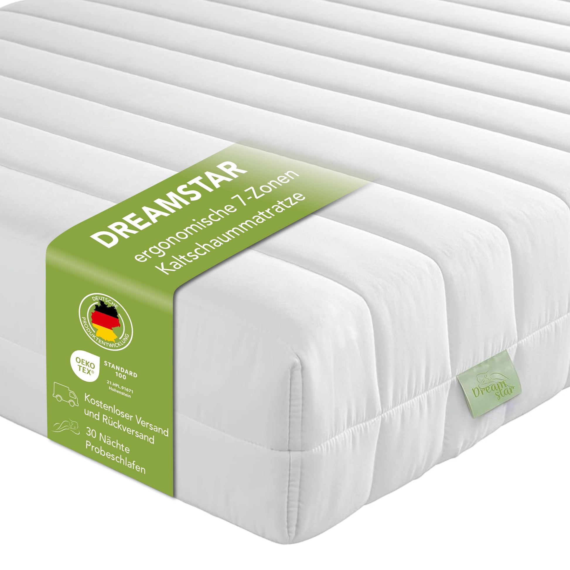 DREAMSTAR Easy Flex 7-Zonen Kaltschaummatratze H2/H3 90x200 cm. Helle Matratze für ergonomische Körperunterstützung.
