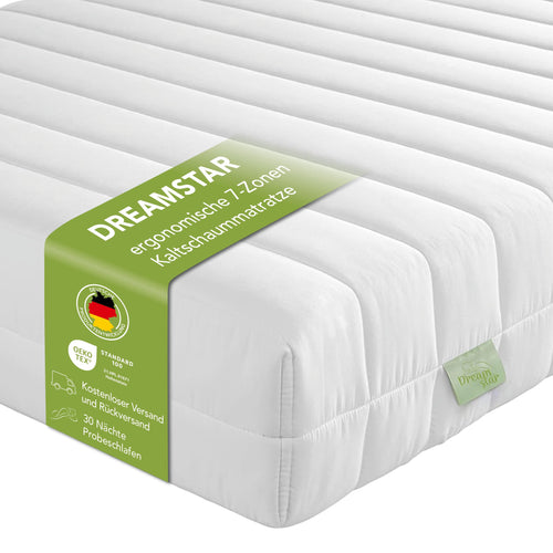 DREAMSTAR Easy Flex 7-Zonen Kaltschaummatratze H2/H3 90x200 cm. Helle Matratze für ergonomische Körperunterstützung.