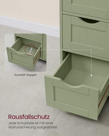 VASAGLE Badschrank schmal mit Schubladen Tür - Lorbeergrün LHC041C02