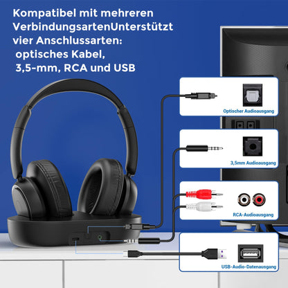 ZUPVIY M98A Kabellose TV-Kopfhörer mit Ladestation, Schwarz