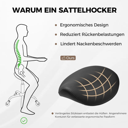 BEWISHOME Sattelhocker höhenverstellbar mit Rollen, schwarz