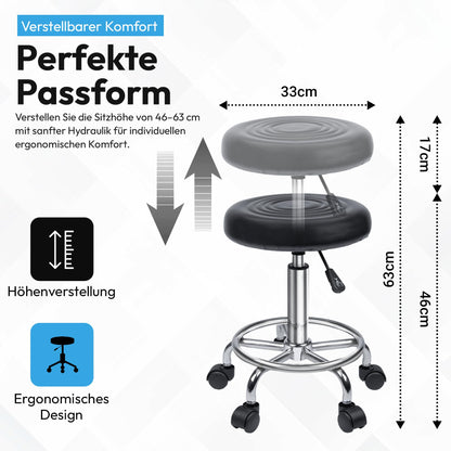 GOODS+GADGETS Arbeitshocker Rollhocker höhenverstellbar, schwarz