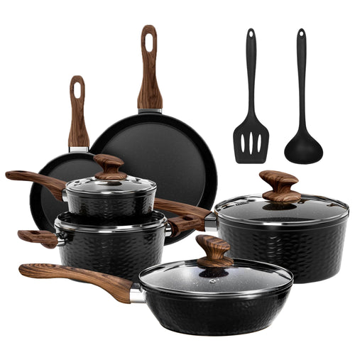 DishDelight Induktion Topfset 12-tlg. Kochgeschirr-Set Granit Schwarz. Zum Kochen und Braten auf Induktionsherden.