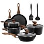 DishDelight Induktion Topfset 12-tlg. Kochgeschirr-Set Granit Schwarz. Zum Kochen und Braten auf Induktionsherden.
