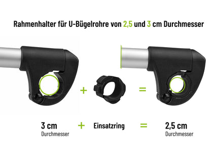 EUFAB Rahmenhalter lang für Fahrradträger, Ø 25+30 mm, schwarz/silber