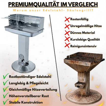 ACTIVA Pisa Säulengrill Edelstahl Holzkohlegrill 54 x 34 cm