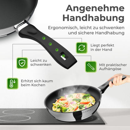 KLAMER Bratpfanne 28 cm, Edelstahl, induktionsgeeignet & backofenfest