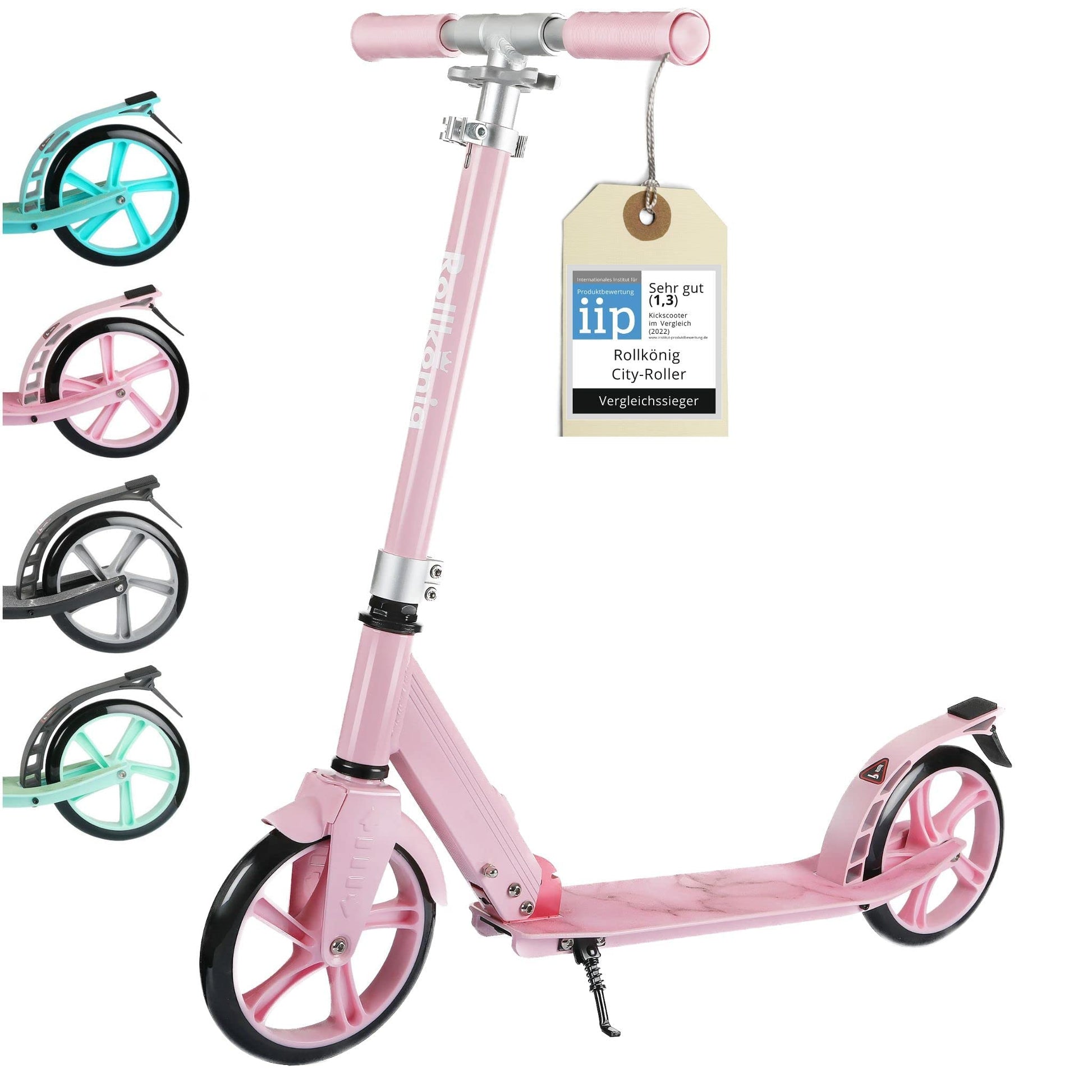 Rollkönig City-Scooter Faltbarer Tretroller für Erwachsene/Kinder - Pink. Pinker, faltbarer Tretroller zur urbanen Fortbewegung.