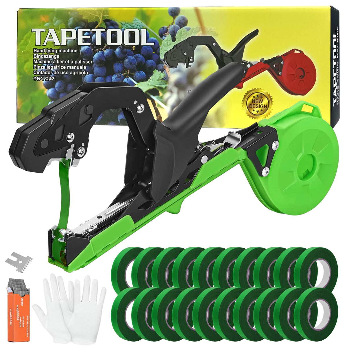 Audasi Bindezange Pflanzenbindemaschine Set mit Nägeln und Gartenband